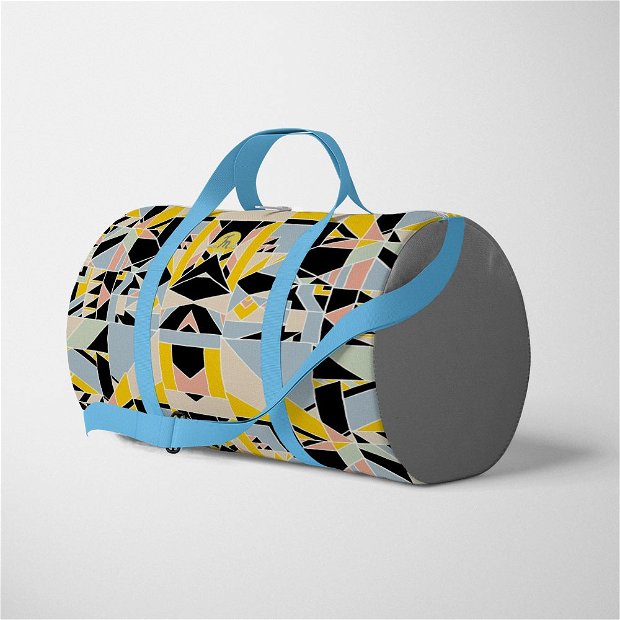 Geanta Voiaj Handmade, Travel Duffle Bag Original Mulewear, Geometric Abstract Patrate Color Stroboscop, Stroboscope Madness, Multicolor, 33L