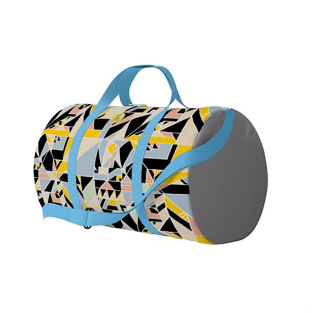 Geanta Voiaj Handmade, Travel Duffle Bag Original Mulewear, Geometric Abstract Metri Patrati, Square Meter, Multicolor, 33L