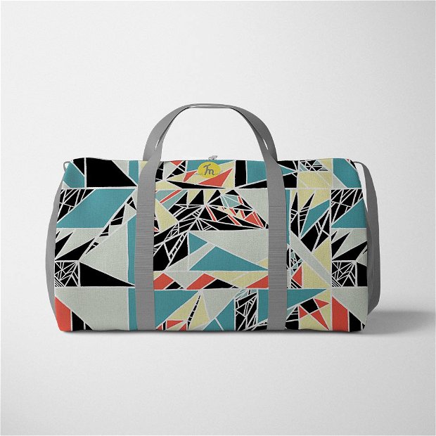 Geanta Voiaj Handmade, Travel Duffle Bag Original Mulewear, Geometric Abstract Matematica, Childhood Math, Multicolor, 33L