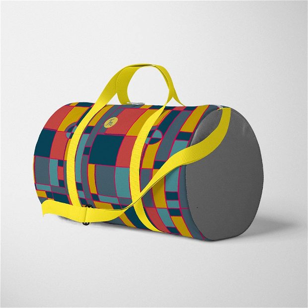 Geanta Voiaj Handmade, Travel Duffle Bag Original Mulewear, Geometric Abstract Desen Color Copii, Child Mumble, Multicolor, 33L