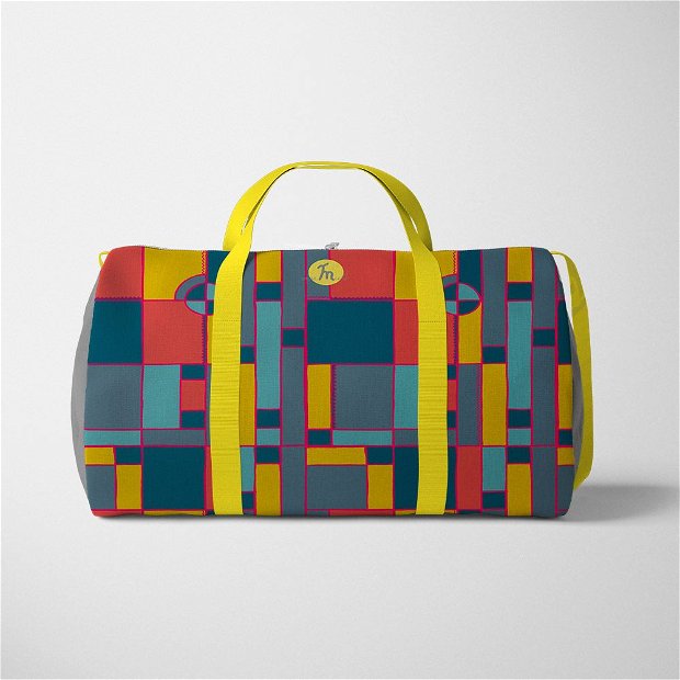 Geanta Voiaj Handmade, Travel Duffle Bag Original Mulewear, Geometric Abstract Desen Color Copii, Child Mumble, Multicolor, 33L