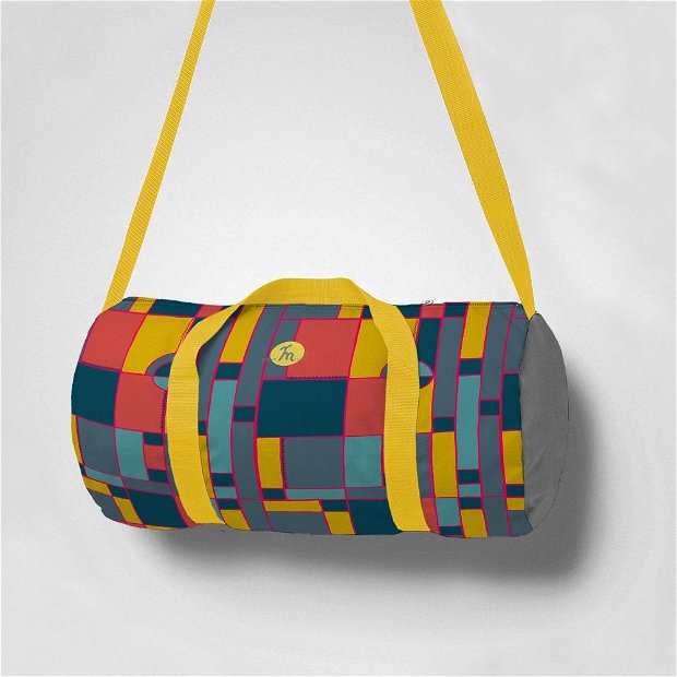 Geanta Sport Fitness Handmade, Gym Duffle Bag Original Mulewear, Geometric Abstract Desen Color Copii, Child Mumble, Multicolor, 22 L