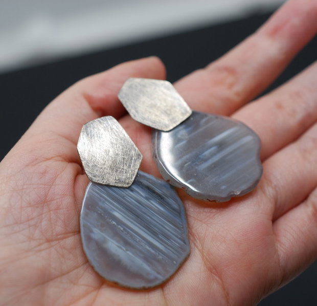 Cercei supradimensionati din argint 925 si agate