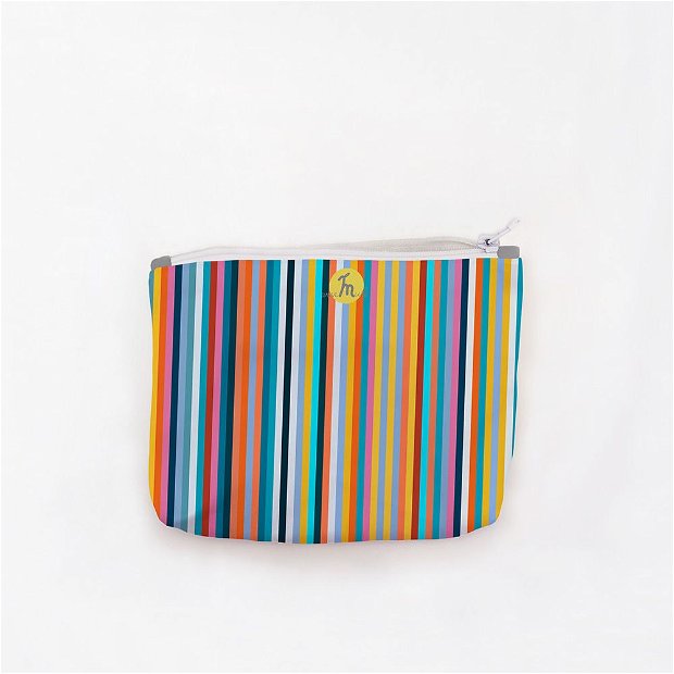 Portofel tip Pouch Handmade, Original Mulewear, Abstract Dungi Usoare Easy Stripes, Multicolor, Medium 22x19 cm