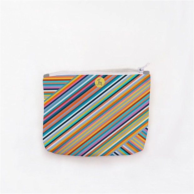Portofel tip Pouch Handmade, Original Mulewear, Abstract Magia Culorilor Stripey Magic, Multicolor, Medium 22x19 cm