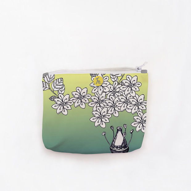 Portofel tip Pouch Handmade, Original Mulewear, Botanic Flori Albe White Blessing, Multicolor, Medium 22x19 cm