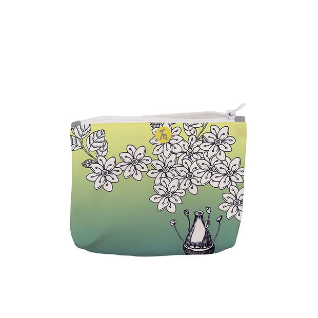 Portofel tip Pouch Handmade, Original Mulewear, Botanic Flori Albe White Blessing, Multicolor, Medium 22x19 cm