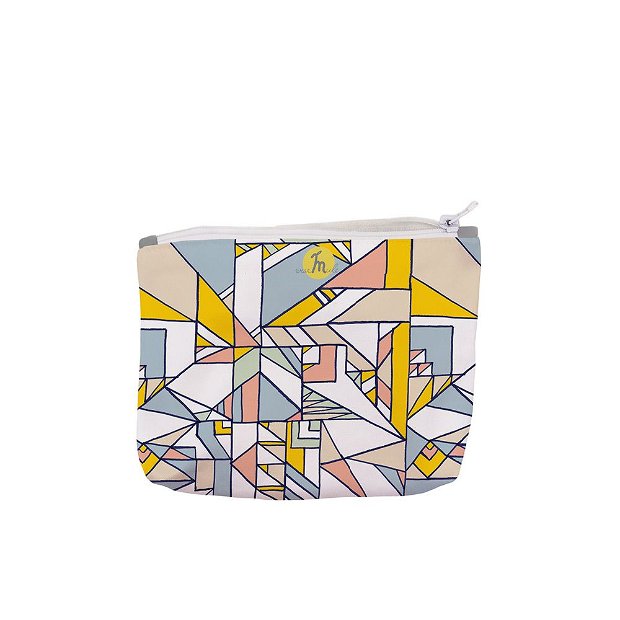 Portofel tip Pouch Handmade, Original Mulewear, Geometric Abstract Patrate Culori Calme Calming Compo, Multicolor, Medium 22x19 cm