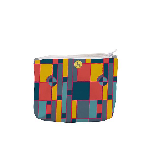 Portofel tip Pouch Handmade, Original Mulewear, Geometric Abstract Desen Color Copii Child Mumble, Multicolor, Medium 22x19 cm