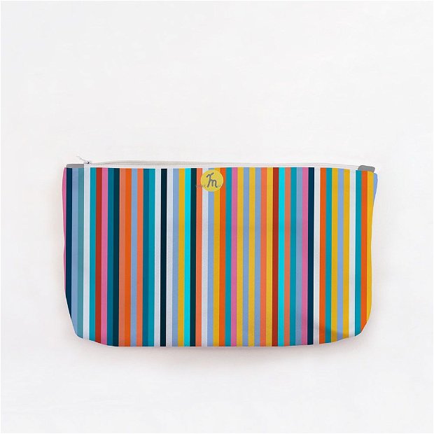 Portofel tip Pouch Handmade, Original Mulewear, Abstract Dungi Usoare Easy Stripes, Multicolor, Big 38x23 cm
