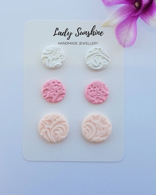 Set cercei cu surub din inox, cercei fimo model floral