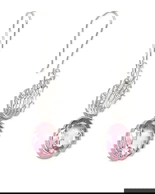 Cercei de autor, atarnatori, în forma de aripi de argint 950, cu cristale Swarovski roz 14x10