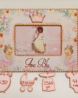 Rama foto personalizata cu datele de la nastere, cu tema Balerina