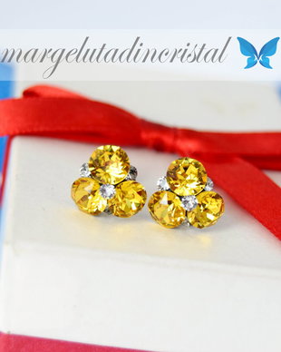 Cercei Swarovski  Trio Chaton / Red / Argint 925