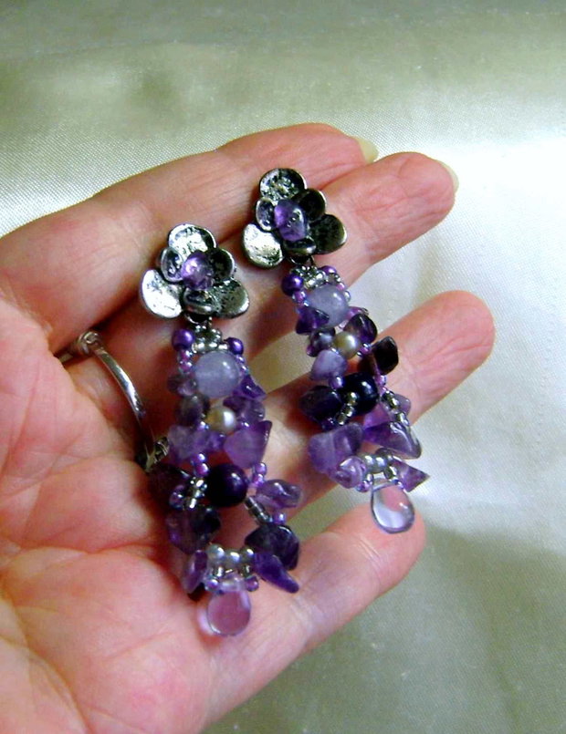 Set Amethyst natural, pandantiv mare si cercei inclusi