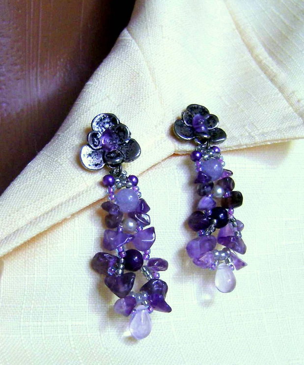 Set Amethyst natural, pandantiv mare si cercei inclusi