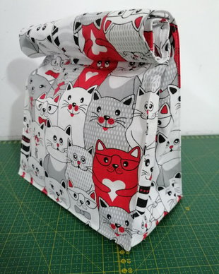 Lunchbag lavabil - gentuță pt prânz - PISICI ROSU