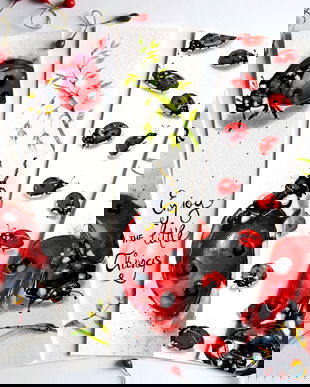 Semne de Carte Buburuze, Ilustratii, Carti, Pictura in Acuarela, Cadou Original, Carte - Nature & Colors Collection