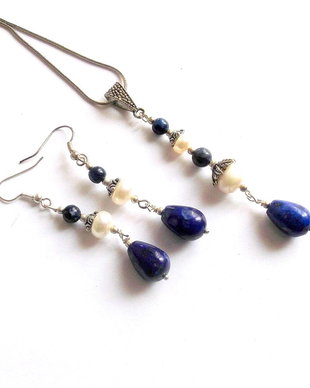 set lapis lazuli si perle natural 38948