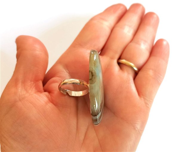 Inel Sardonix si Argint 925 - IN925 - Inel supradimensionat reglabil, inel pietre semipretioase, inel onix, cadou sotie, cristale vindecatoare, cristaloterapie