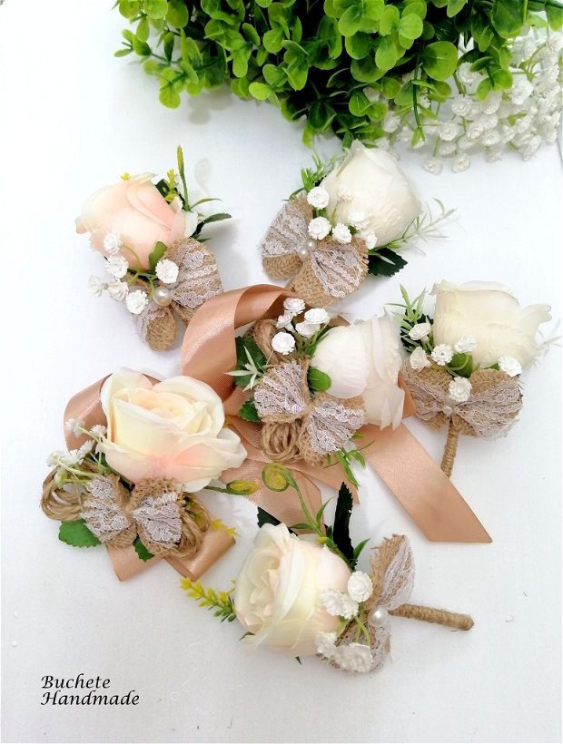Flori de nunta alb si roz/Cocarde nunta /Bratari nunta