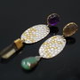 Cercei asimetrici din argint, crisopraz, cuart si  ametist, cercei lungi argint, cercei statement, cercei handmade