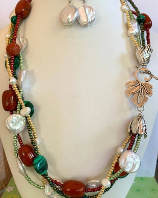 ELEGANCE-perle cultura,malachit reconstituit,jasp rosu,toho,argint tibetan