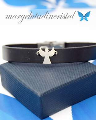 Bratara Piele Naturala personalizata / Inger / Argint 925