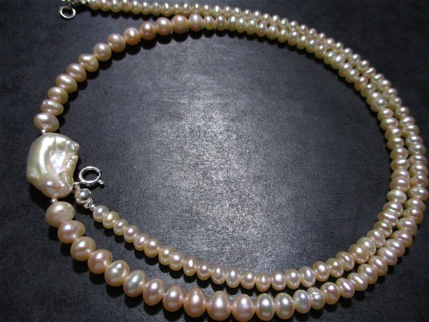 Colier argint si perle de cultura piersica