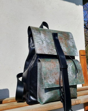 Rucsac de piele Green Silver