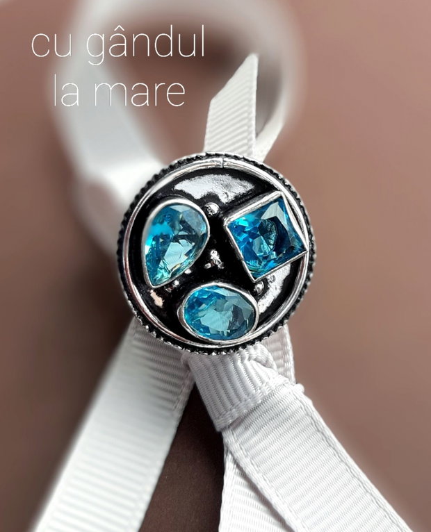 Inel argintat 925 cu cristale Aquamarine