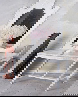 Masa cafea din lemn masiv alb cu blat din marmura alba