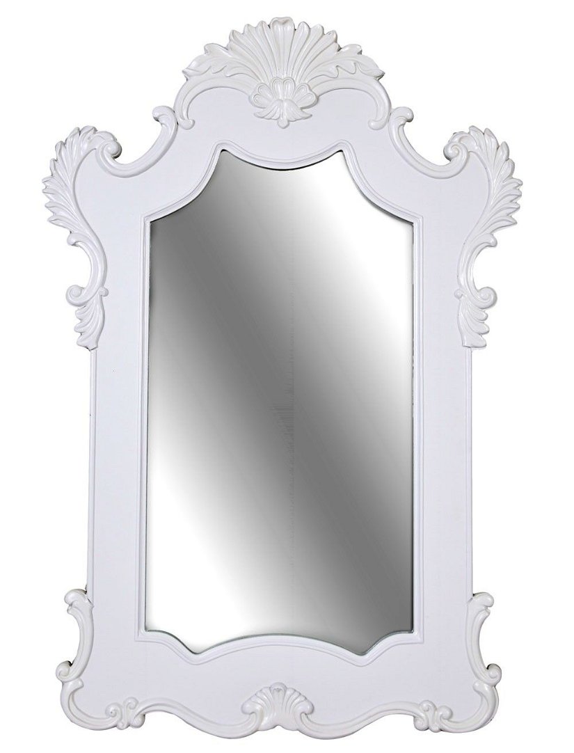 Oglinda cu rama stilizata din lemn masiv alb