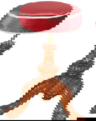 Scaun deosebit din lemn mahon cu tapiterie rosie