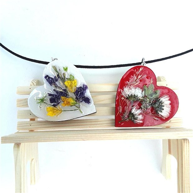 Set coliere cu pandantive 3D cu flori naturale
