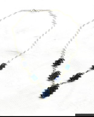 Colier cu caboşoane dreptunghiulare din lapis lazuli placat cu argint 925