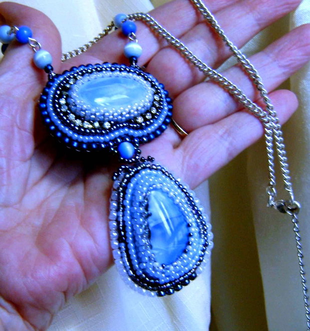 Set Blue Opal natural, 4 pietre, pandantiv dublu si cercei candelabru , Ag.925, pietre semipretioase de opal bleuinclusi