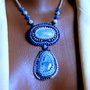 Set Blue Opal natural, 4 pietre, pandantiv dublu si cercei candelabru , Ag.925, pietre semipretioase de opal bleuinclusi