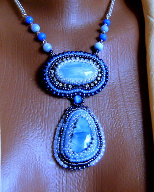 Set Blue Opal natural, 4 pietre, pandantiv dublu si cercei candelabru , Ag.925, pietre semipretioase de opal bleuinclusi