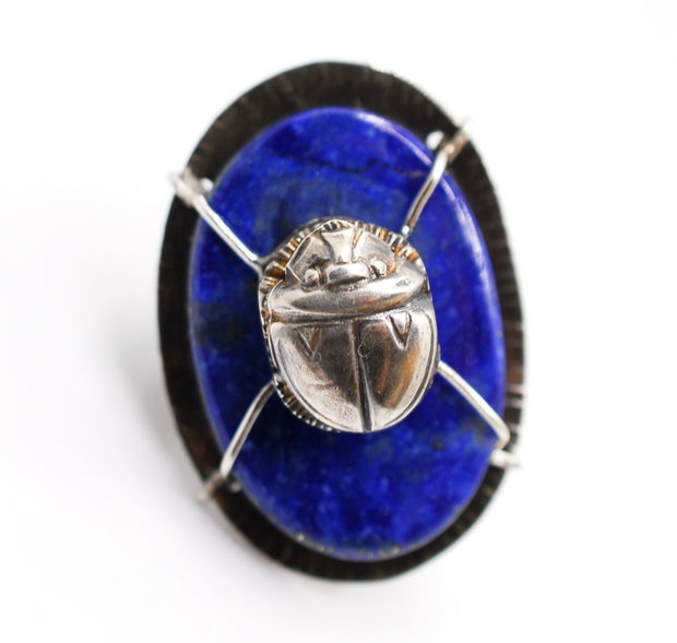 Inel statement din argint 925 cu lapis lazuli, inel rotund, inel mare