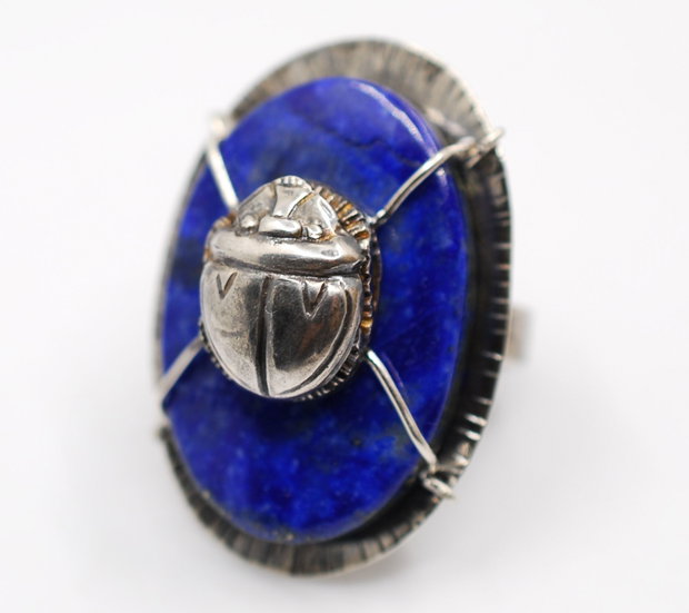 Inel statement din argint 925 cu lapis lazuli, inel rotund, inel mare