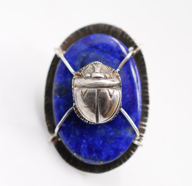 Inel statement din argint 925 cu lapis lazuli, inel rotund, inel mare