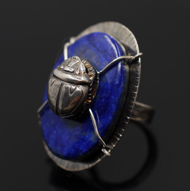 Inel statement din argint 925 cu lapis lazuli, inel rotund, inel mare