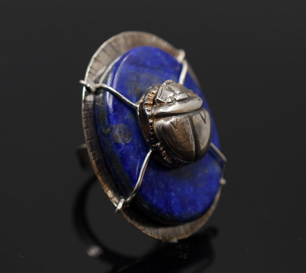 Inel statement din argint 925 cu lapis lazuli, inel rotund, inel mare