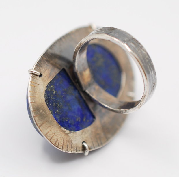 Inel statement din argint 925 cu lapis lazuli, inel rotund, inel mare