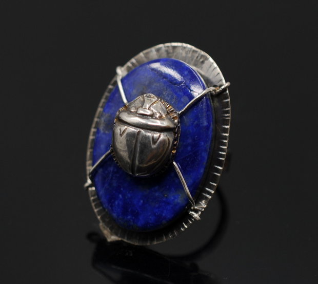 Inel statement din argint 925 cu lapis lazuli, inel rotund, inel mare