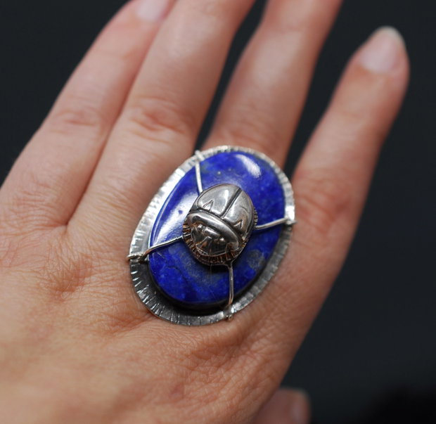 Inel statement din argint 925 cu lapis lazuli, inel rotund, inel mare