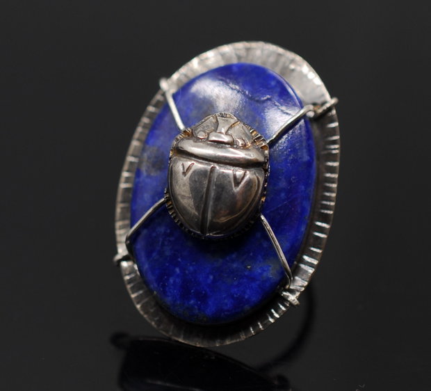 Inel statement din argint 925 cu lapis lazuli, inel rotund, inel mare