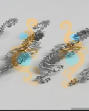 Cercei ear cuff,cercei unicat , cercei din aur filat , cercei cu acvamarin.
