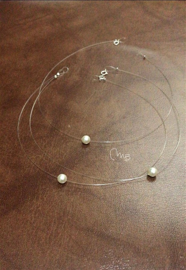 Colier fir transparent perla Swarovski / Colier transparent perla / Lănțișor cu fir transparent Perla